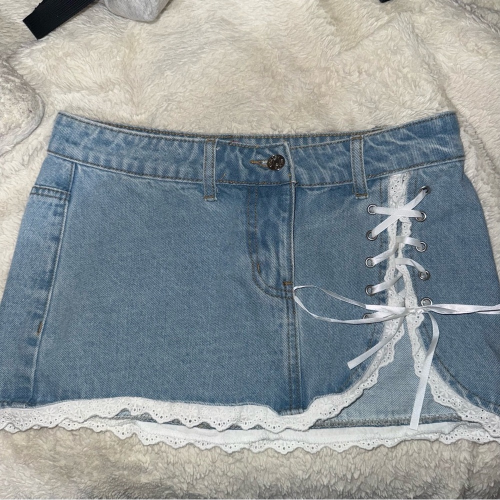Edikted Blue Lace-Up Mini Skirt
